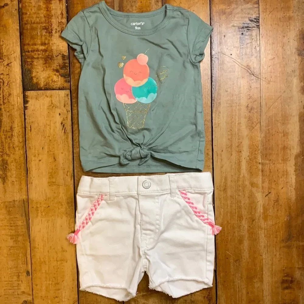 Carters outfit size 9 months summer outfit short sleeve shirt white shorts